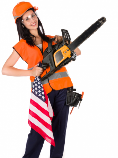 woman holding chainsaws